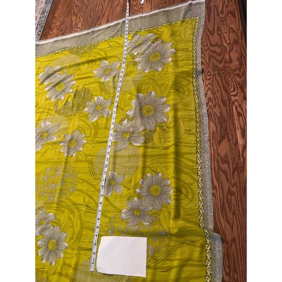 Women’s Yellow Floral Sheer Embellished Oversized Scarf Wrap - Picture 5 of 8